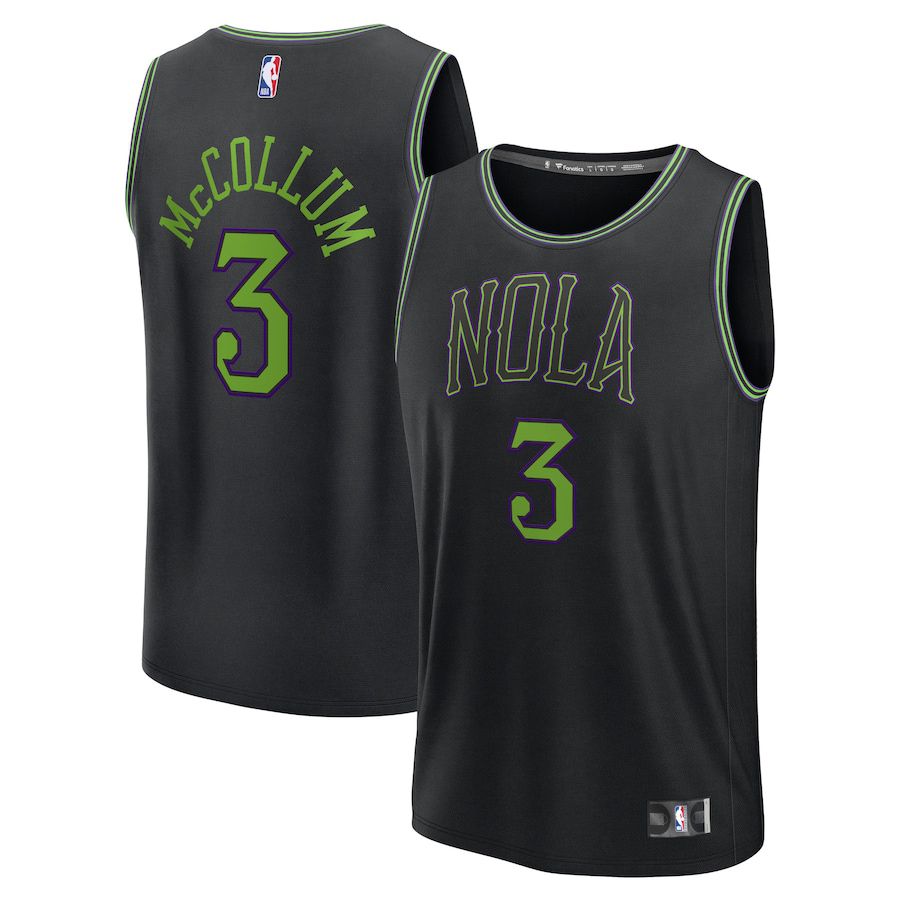 Men New Orleans Pelicans #3 CJ McCollum Fanatics Branded Black City Edition 2023-24 Fast Break NBA Jersey->new orleans pelicans->NBA Jersey